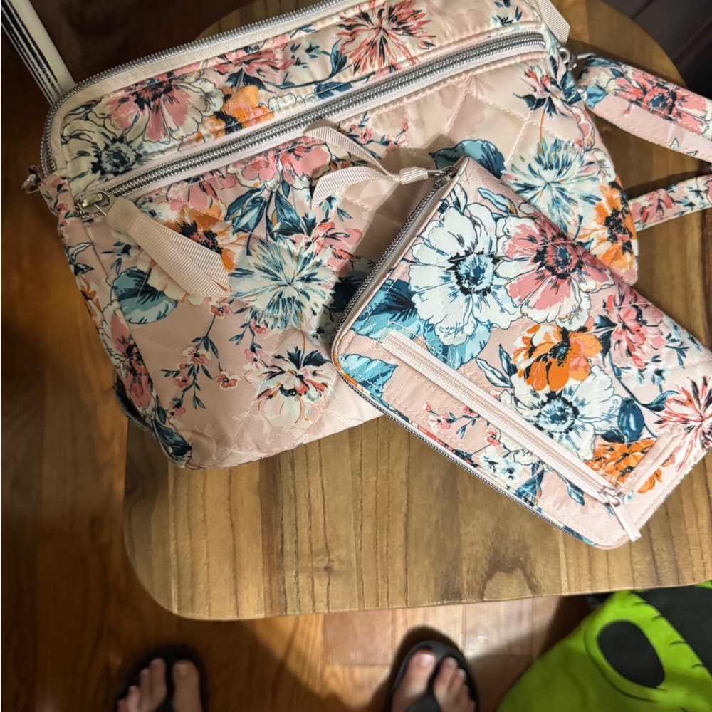Vera Bradley Floral Crossbody Bag and Wallet Set - Pink and Blue